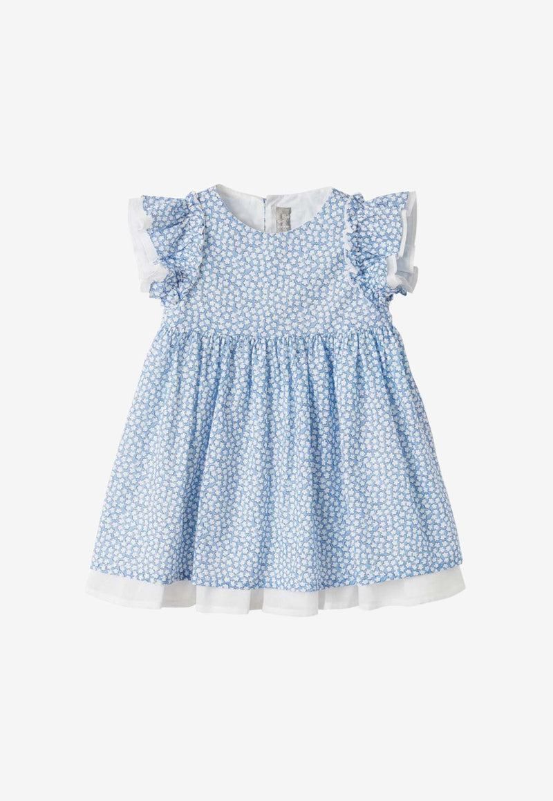 Il Gufo Baby Girls Floral Print Layered Dress Blue P24VM741C4118-ACO/O_GUFO-466