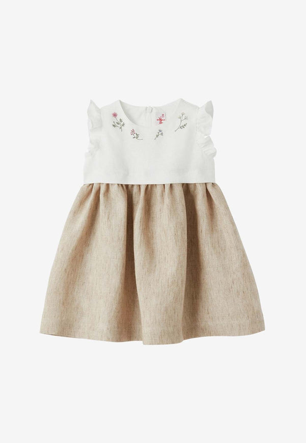 Il Gufo Baby Girls Floral Embroidered Mini Dress Beige P24VM764L0015-ACO/O_GUFO-0114