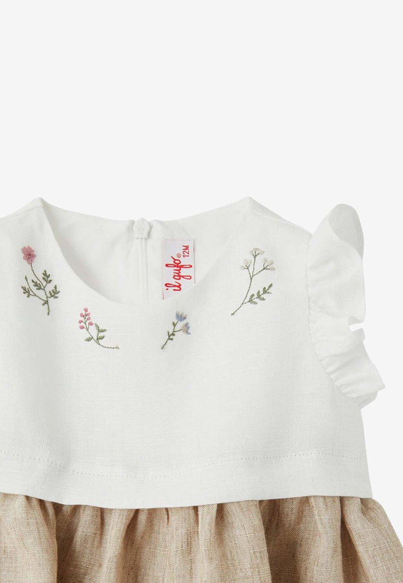 Il Gufo Baby Girls Floral Embroidered Mini Dress Beige P24VM764L0015-CCO/O_GUFO-0114