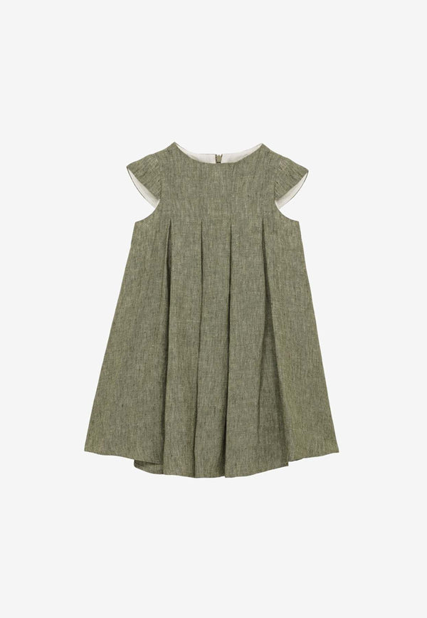 Il Gufo Girls Pleated Mini Dresses Green P24VM765L0015-ALI/O_GUFO-537