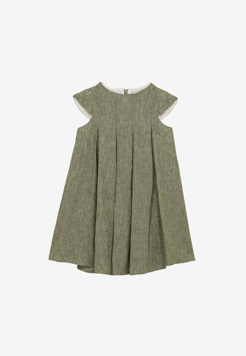 Il Gufo Girls Pleated Mini Dresses Green P24VM765L0015-ALI/O_GUFO-537