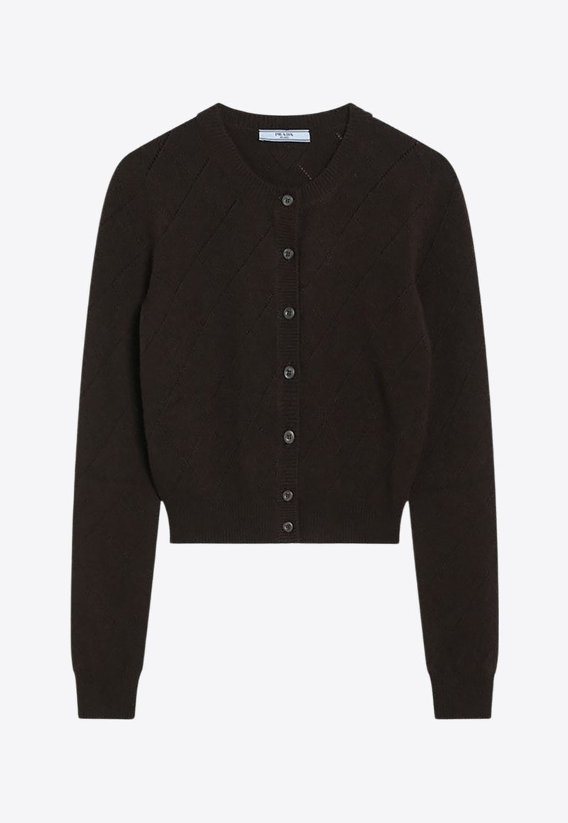 Prada Perforated Cashmere Cardigan Brown P25N75OOO171R/R_PRADA-F0003