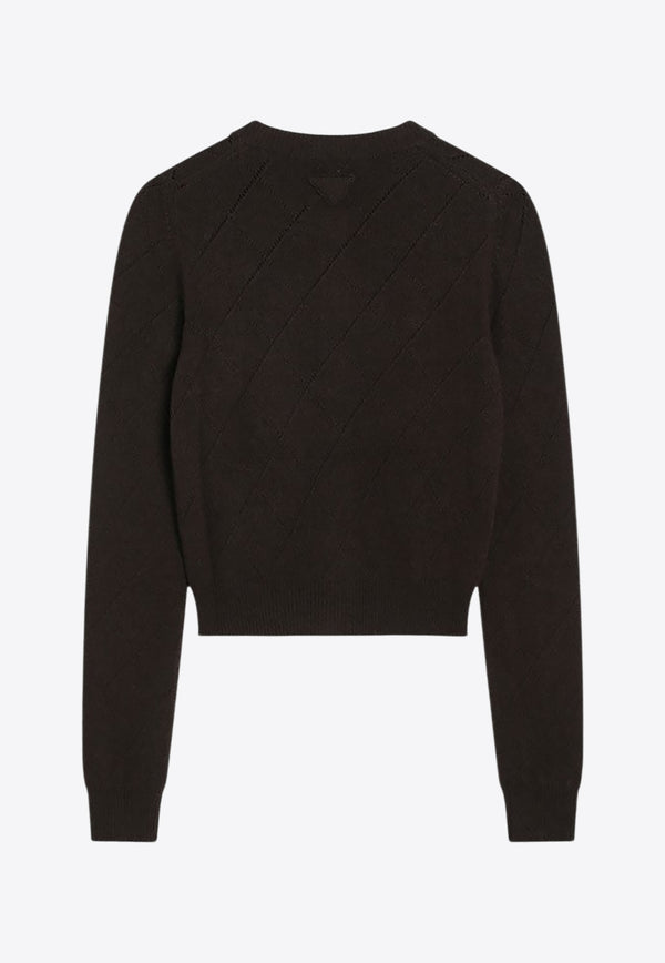 Prada Perforated Cashmere Cardigan Brown P25N75OOO171R/R_PRADA-F0003