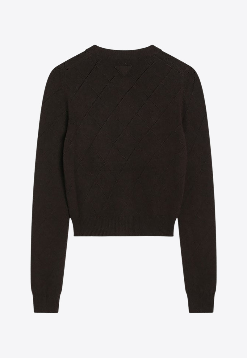 Prada Perforated Cashmere Cardigan Brown P25N75OOO171R/R_PRADA-F0003