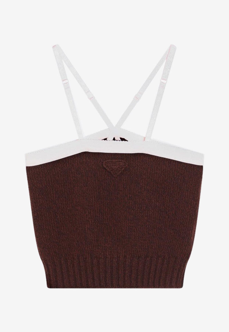 Prada Wool and Cashmere Knitted Cropped Top Brown P29B98AAO18JR/R_PRADA-F0003