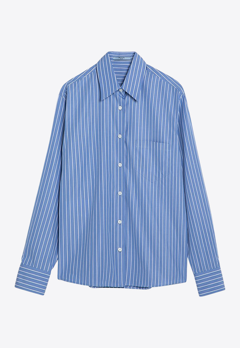 Prada Long-Sleeved Striped Shirt Blue P436HOOO15DT/P_PRADA-F0013