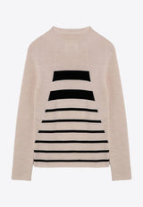 Erika Cavallini Wool Striped Mock-Neck Sweater Cream P4WA03WV/P_ERIKA-RI-PN