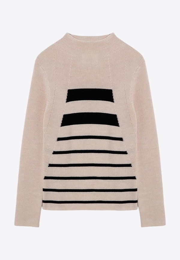 Erika Cavallini Wool Striped Mock-Neck Sweater Cream P4WA03WV/P_ERIKA-RI-PN