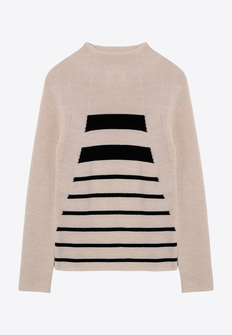 Erika Cavallini Wool Striped Mock-Neck Sweater Cream P4WA03WV/P_ERIKA-RI-PN