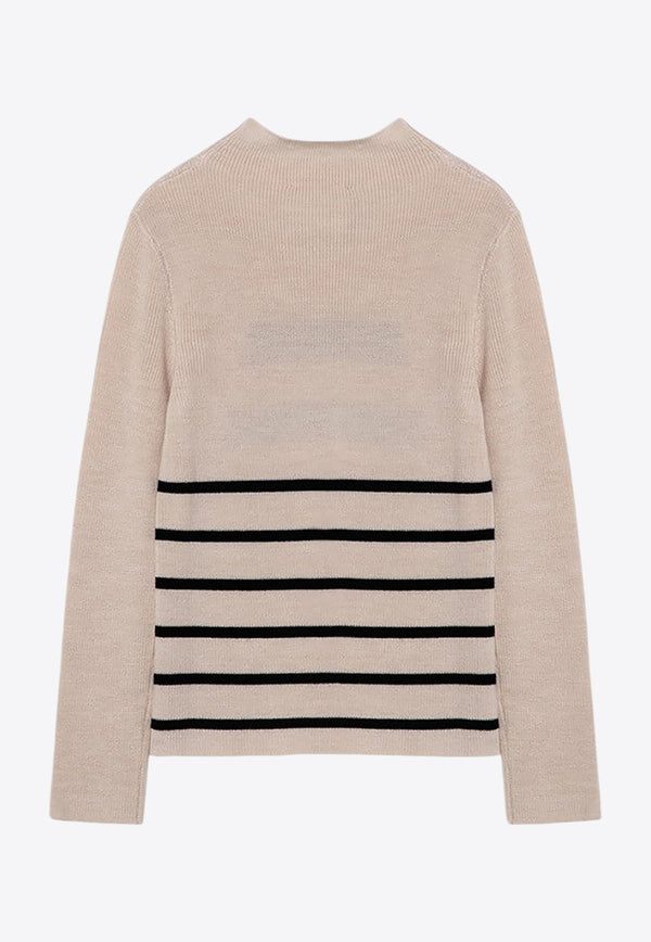 Erika Cavallini Wool Striped Mock-Neck Sweater Cream P4WA03WV/P_ERIKA-RI-PN