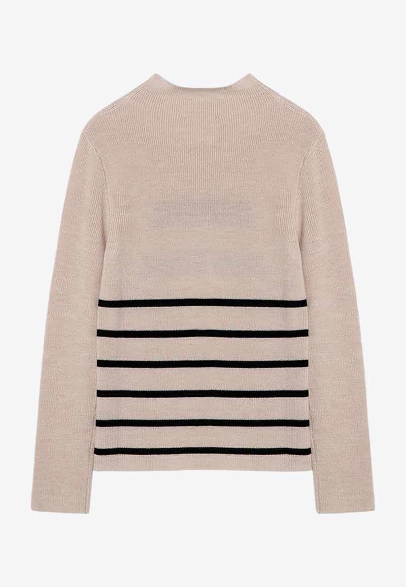 Erika Cavallini Wool Striped Mock-Neck Sweater Cream P4WA03WV/P_ERIKA-RI-PN