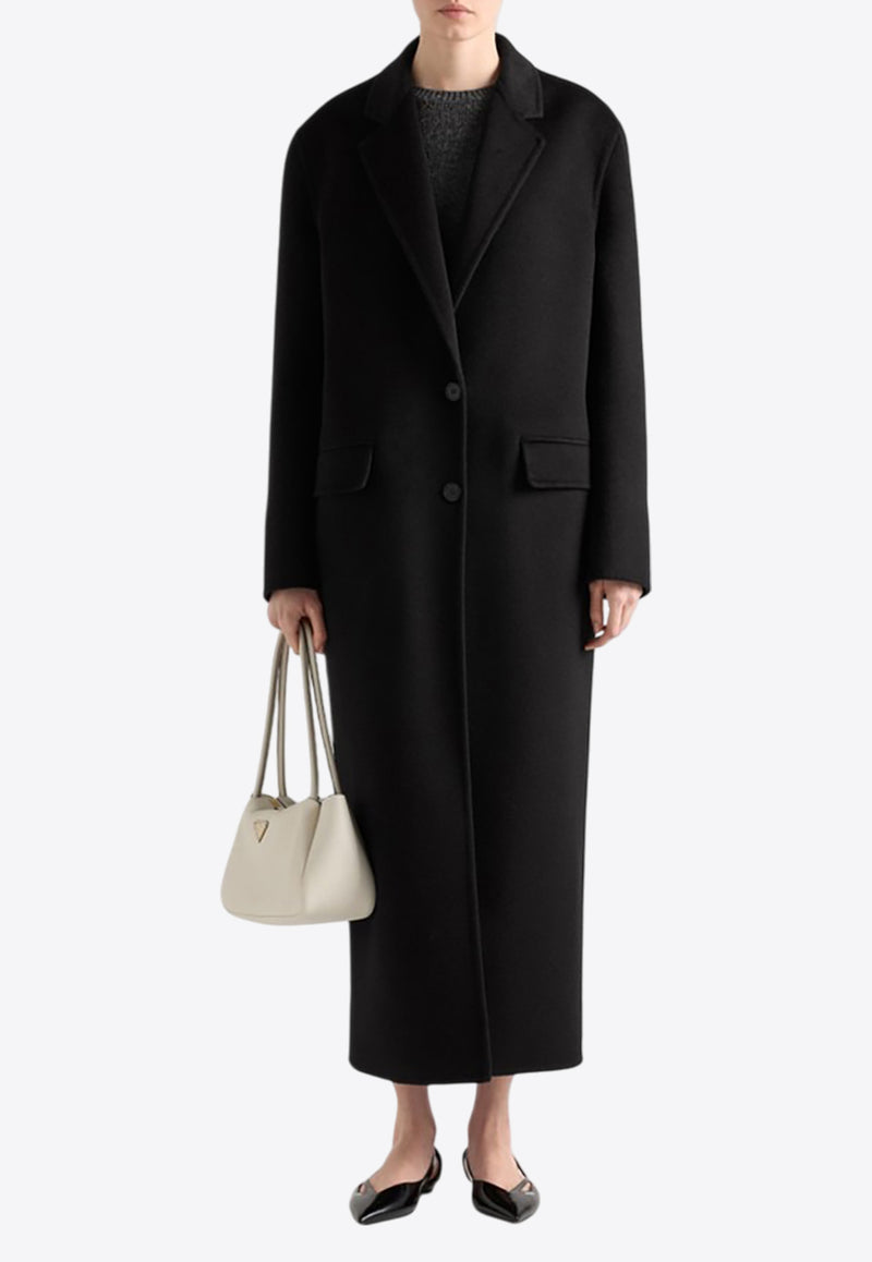 Prada Single-Breasted Long Cashgora Coat Black P698ROOO13FY/Q_PRADA-F0002