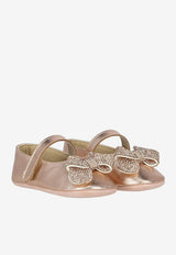 BABYWALKER Baby Girls Crystal Bow Ballet Flats Rose Gold PB/1622_COPPER