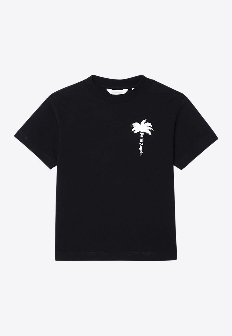 Palm Angels Kids Boys Palm Print T-shirt Black PBAA003F24-AJER001/P_PALMA-1003