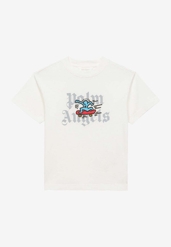 Palm Angels Kids Boys Logo-Printed Crewneck T-shirt PBAA003S24-AJER006/O_PALMA-0310