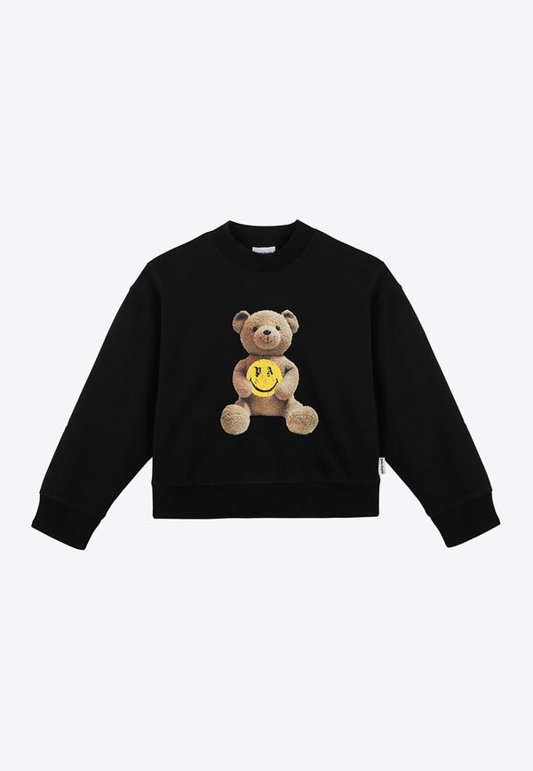 Palm Angels Kids Boys Smiley Bear Print Sweatshirt Black PBBA001F23FLE001/N_PALMA-1015
