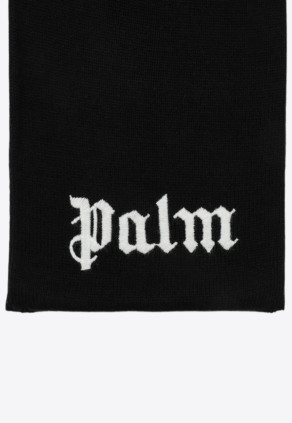 Palm Angels Logo Embroidered Knitted Scarf Black PBMA008C99KNI001/P_PALMA-1001