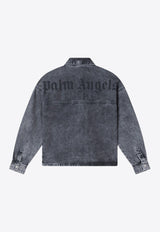 Palm Angels Kids Boys Logo Patch Washed Denim Jacket Black PBYD005F24-ADEN001/P_PALMA-1010