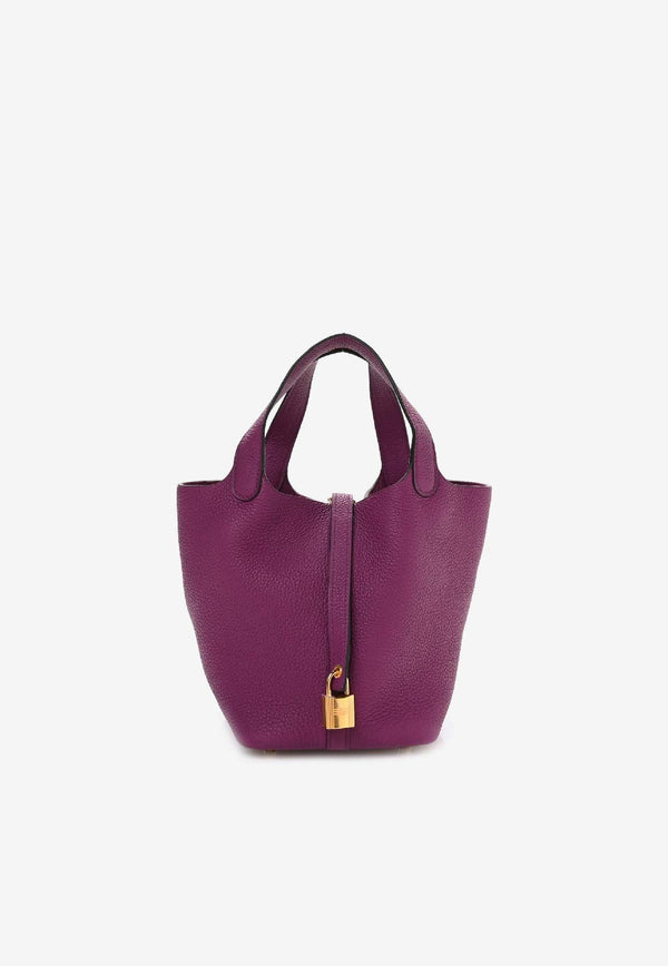 Picotin Lock 18 PM Bag in Anemone Taurillon Clemence Leather with Gold Hardware