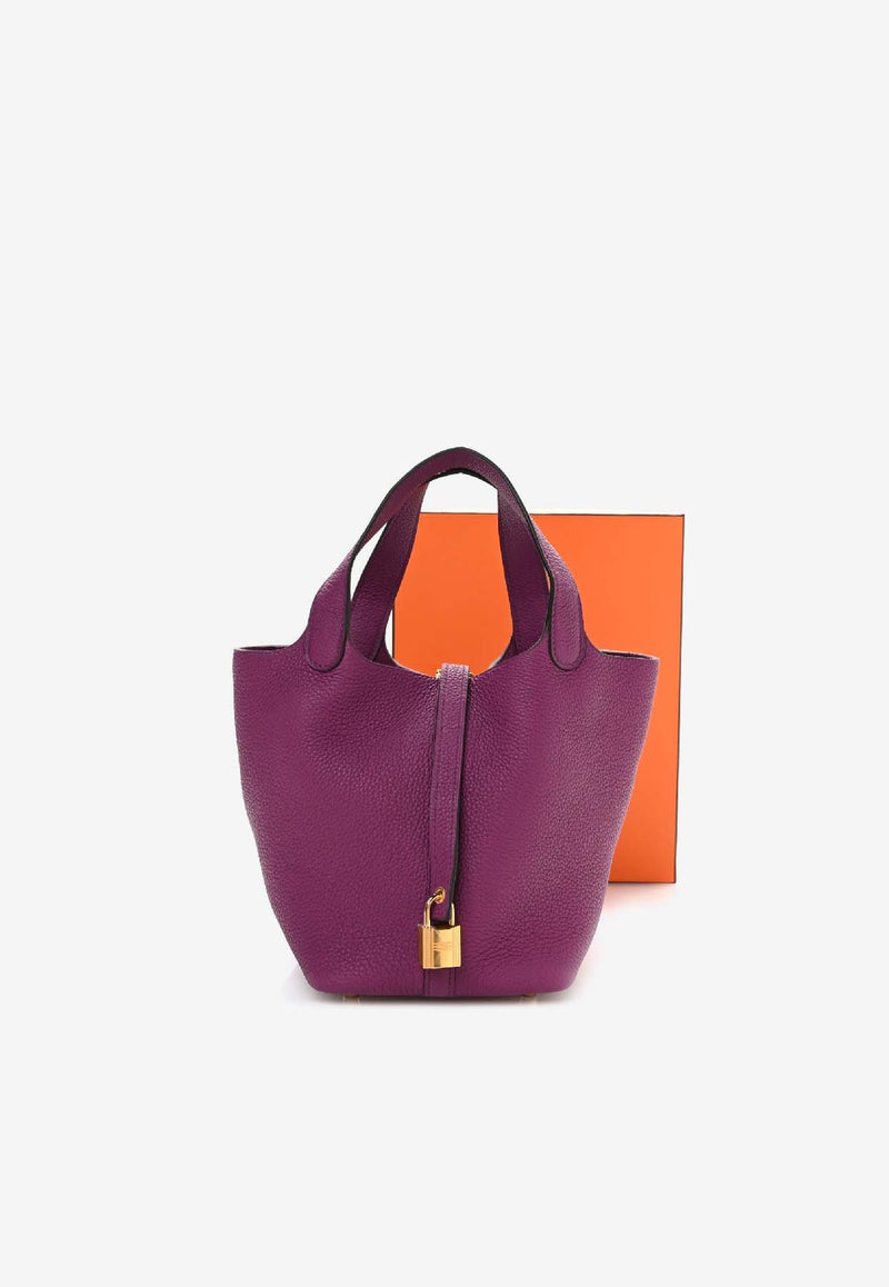 Picotin Lock 18 PM Bag in Anemone Taurillon Clemence Leather with Gold Hardware