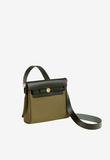 Mini Herbag Zip 20 in Vert Olive Toile H and Black Hunter Leather with Gold Hardware