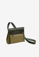 Mini Herbag Zip 20 in Vert Olive Toile H and Black Hunter Leather with Gold Hardware