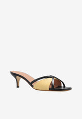 Malone Souliers Penn 45 Raffia and Leather Mules PENN 45-6 BEIGE/BLACK