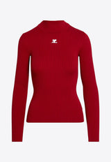 Courrèges Logo Patch Ribbed Turtleneck Sweater Red PERMPU022FI0001/P_COURR-4034