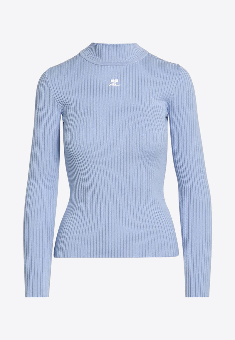 Courrèges Logo Patch Ribbed Turtleneck Sweater Light Blue PERMPU022FI0001/P_COURR-7005