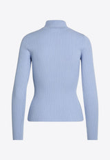 Courrèges Logo Patch Ribbed Turtleneck Sweater Light Blue PERMPU022FI0001/P_COURR-7005