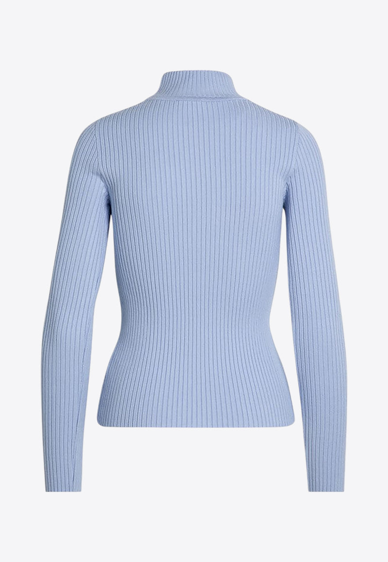 Courrèges Logo Patch Ribbed Turtleneck Sweater Light Blue PERMPU022FI0001/P_COURR-7005