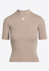 Courrèges Logo Patch Ribbed Turtleneck Top Beige PERMPU026FI0001/P_COURR-1054