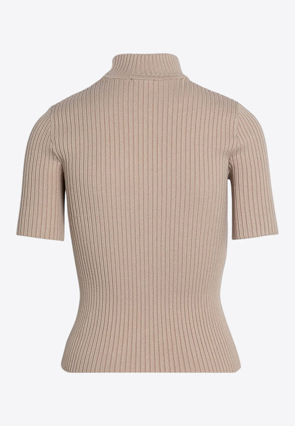 Courrèges Logo Patch Ribbed Turtleneck Top Beige PERMPU026FI0001/P_COURR-1054