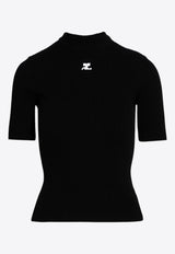 Courrèges Logo Patch Ribbed Turtleneck Top Black PERMPU026FI0001/P_COURR-9999