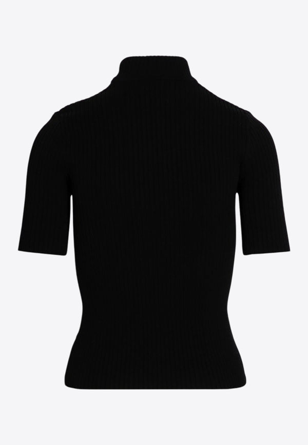 Courrèges Logo Patch Ribbed Turtleneck Top Black PERMPU026FI0001/P_COURR-9999