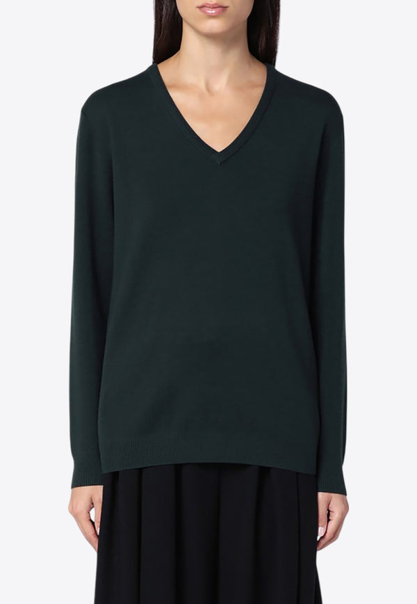 Max Mara Pevera V-neck Wool Sweater Green PEVERAWO/P_MAXM-004