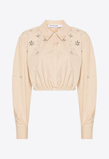 Self-Portrait Crystal-Embellished Cropped Shirt PF24-036T-BGBEIGE