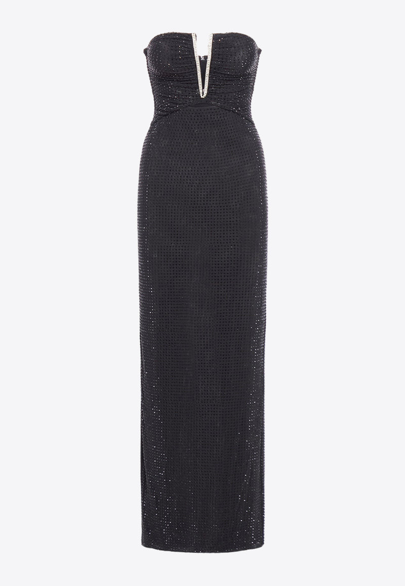 Self-Portrait Jersey Rhinestone Maxi Dress PF24-166X-BBLACK