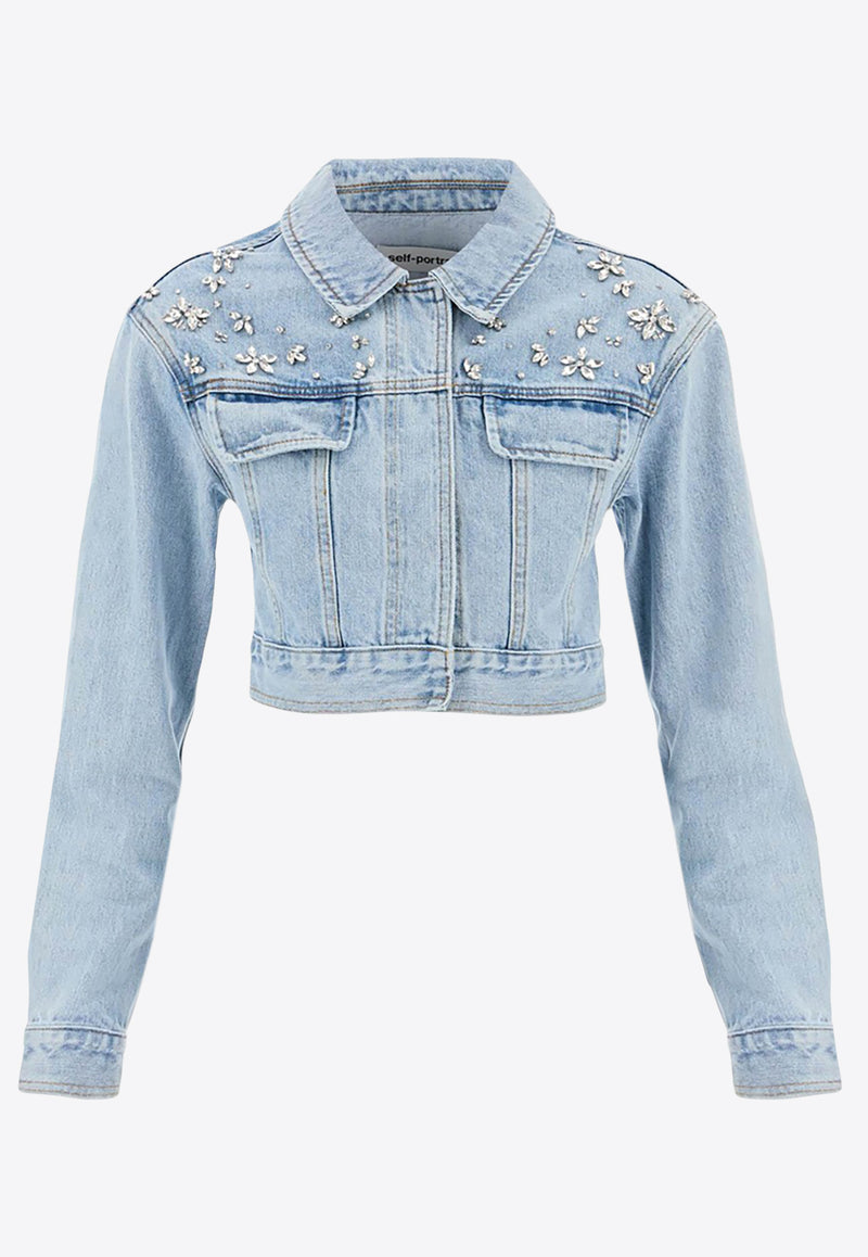 Self-Portrait Crystal-Embellished Denim Jacket PF24-841J-BLLIGHT BLUE