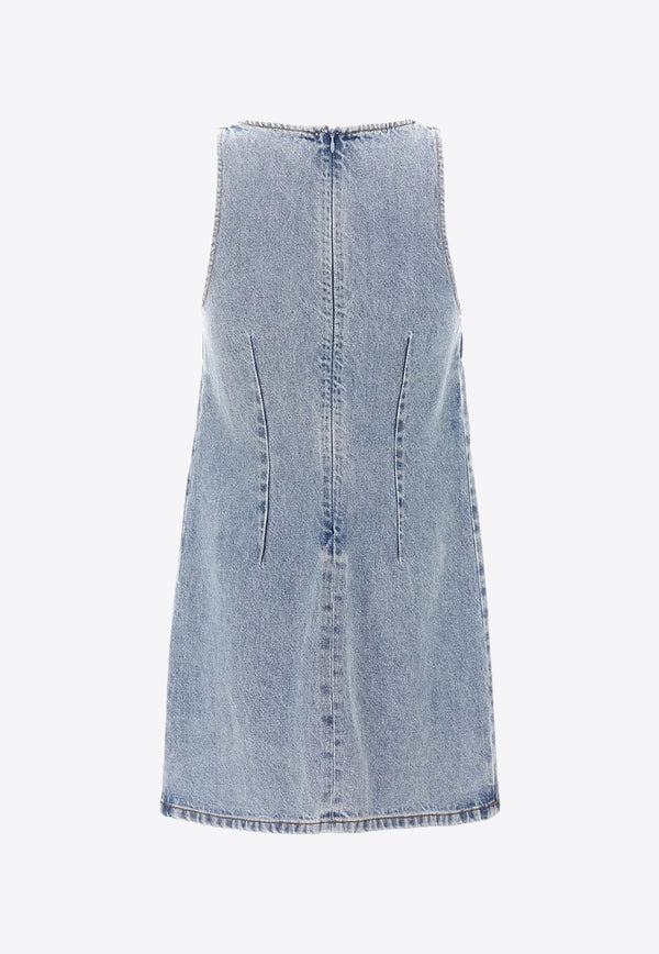 Self-Portrait Square Rhinestone Denim Mini Dress PF24-842S-BLLIGHT BLUE