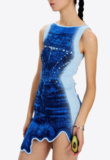 PH5 Hazel Denim-Print Mini Dress Blue PF25DR010BRY_BLUE