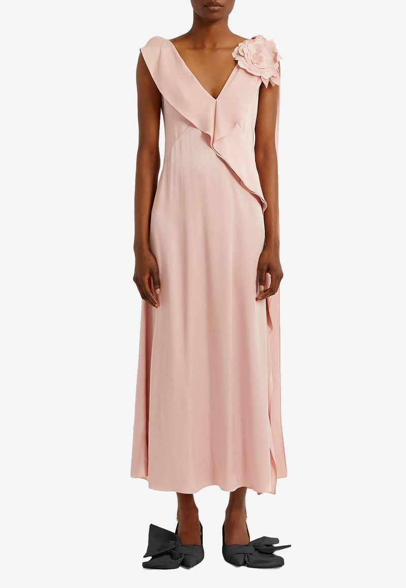 Erdem Floral Appliqué Satin Cady Midi Dress Pink PF25_D112_50255005_PINK