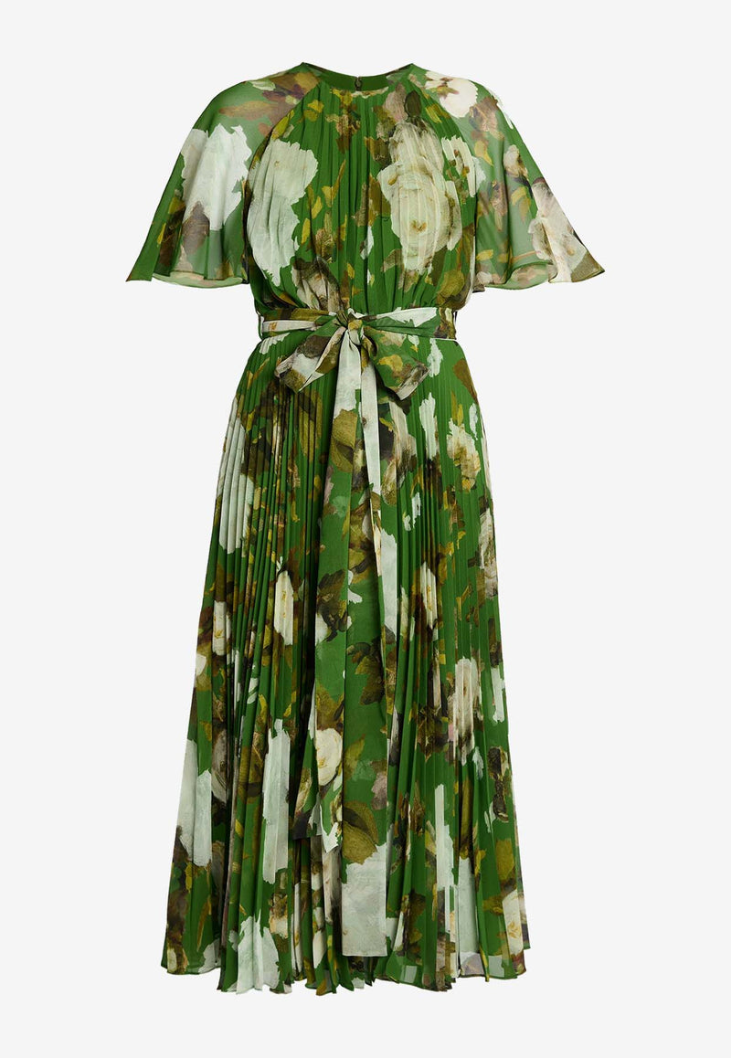 Erdem Floral Print Pleated Voile Midi Dress Green PF25_D128_50193002_GREEN MULT