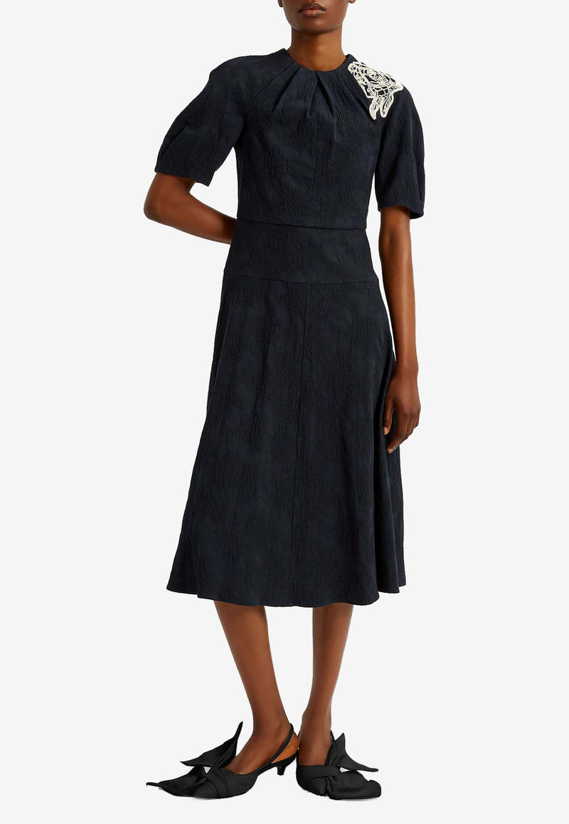 Erdem Floral Appliqué Jacquard Midi Dress Navy PF25_D18_50114007_NAVY