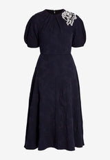 Erdem Floral Appliqué Jacquard Midi Dress Navy PF25_D18_50114007_NAVY