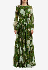 Erdem Floral Print Pleated Voile Gown Green PF25_G11_50193002_GREEN MULT