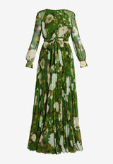 Erdem Floral Print Pleated Voile Gown Green PF25_G11_50193002_GREEN MULT