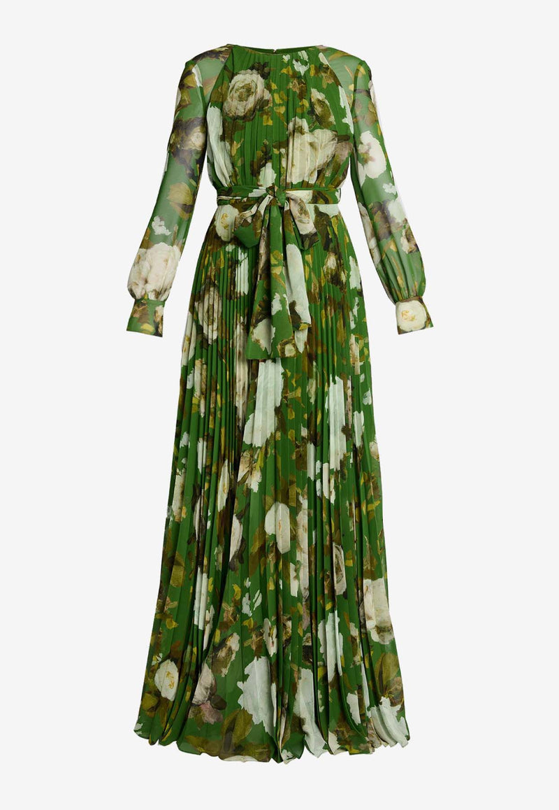 Erdem Floral Print Pleated Voile Gown Green PF25_G11_50193002_GREEN MULT
