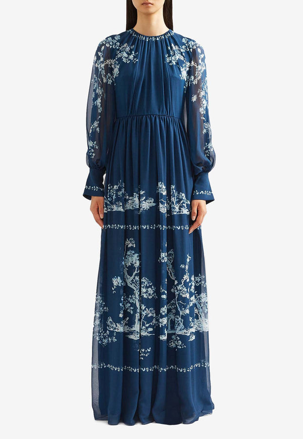 Erdem Printed Silk Voile Gown Blue PF25_G3_50144001_BLUE MULTI