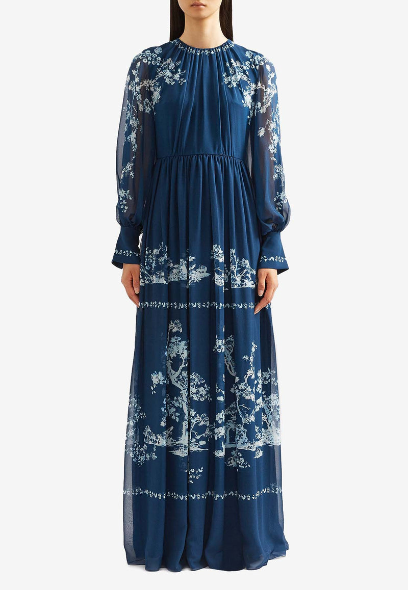 Erdem Printed Silk Voile Gown Blue PF25_G3_50144001_BLUE MULTI